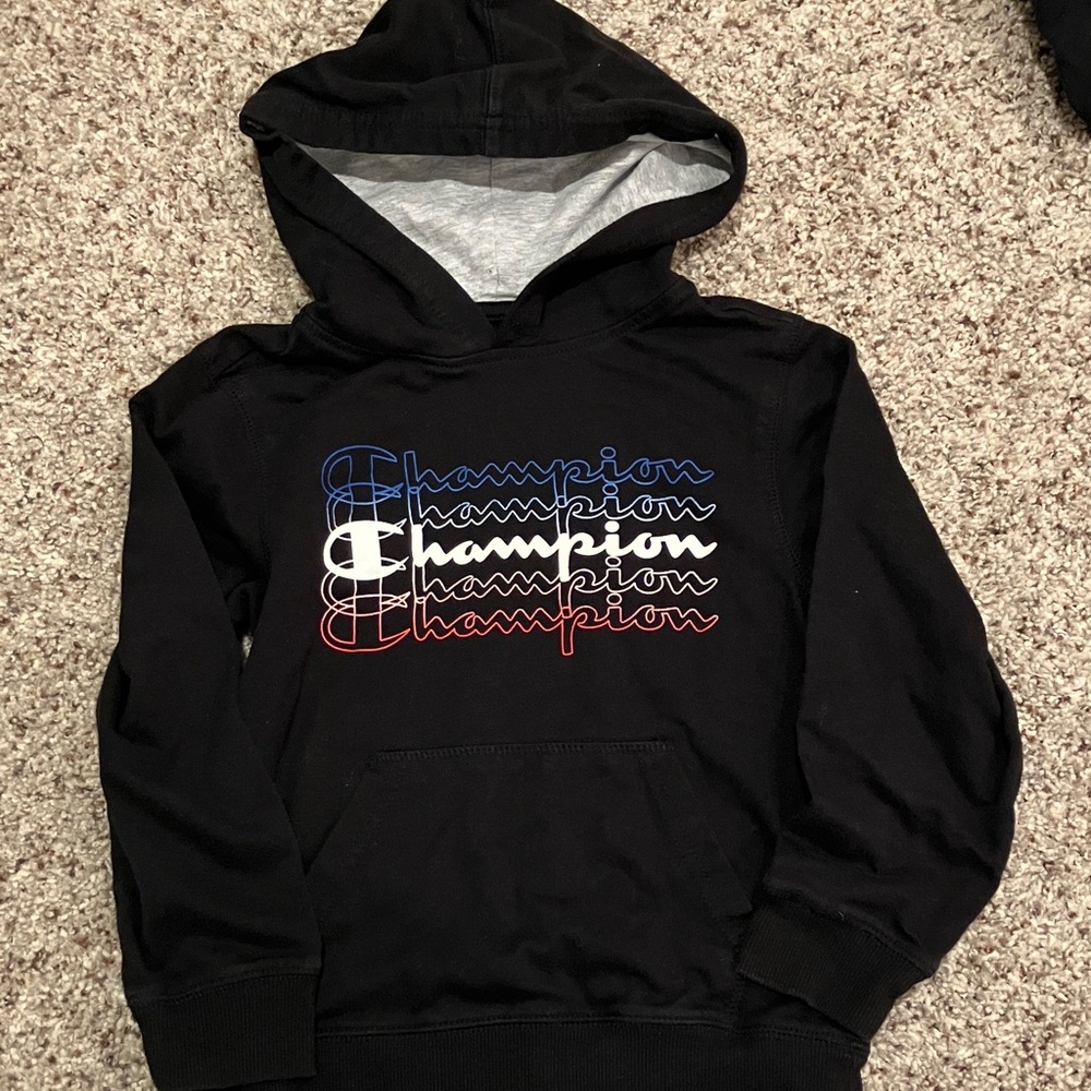 Champion Black Hoodie with Tricolor Script Logo Size 6